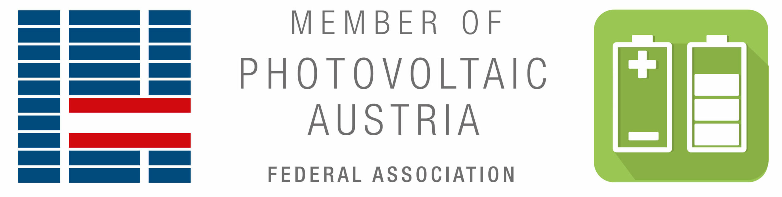 Hier sehen sie das Logo der Photovoltaic Austria Federal Association in den Farben Blau, Grün und Grau.